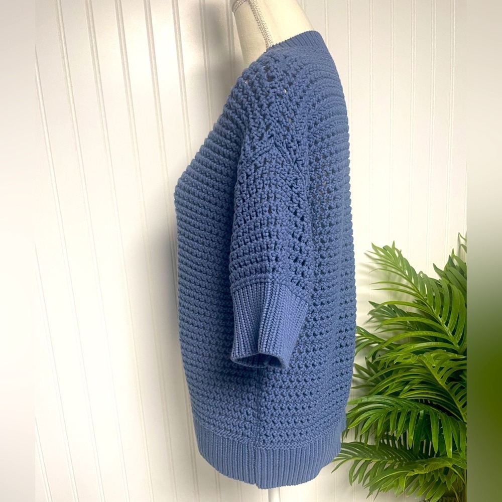 Haven Well Within Blue  Cable Knit Short Sleeve  Henley Sweater Women's‎ Medium - Picture 4 of 9